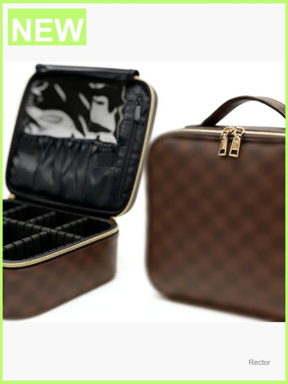 Large Cosmetic Bag with Adjustable Partition, Waterproof PU Leather, Travel